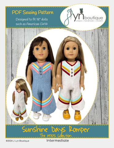 J Lyn Boutique 18 Inch Historical Sunshine Days Romper 18" Doll Clothes Pattern Pixie Faire