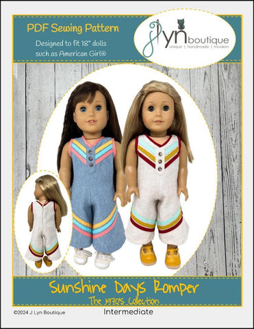 J Lyn Boutique 18 Inch Historical Sunshine Days Romper 18" Doll Clothes Pattern Pixie Faire