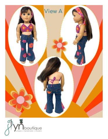 J Lyn Boutique 18 Inch Historical Sunshine 'n Daisies Bell Bottoms 18" Doll Clothes Pattern Pixie Faire