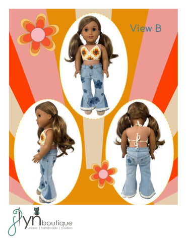 J Lyn Boutique 18 Inch Historical Sunshine 'n Daisies Bell Bottoms 18" Doll Clothes Pattern Pixie Faire