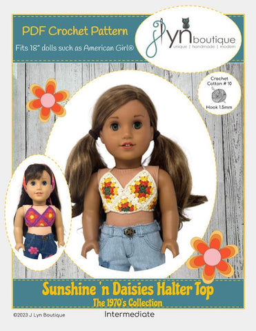 J Lyn Boutique Crochet Sunshine 'n Daisies Bundle 18" Doll Clothes Sewing and Crochet Patterns Pixie Faire