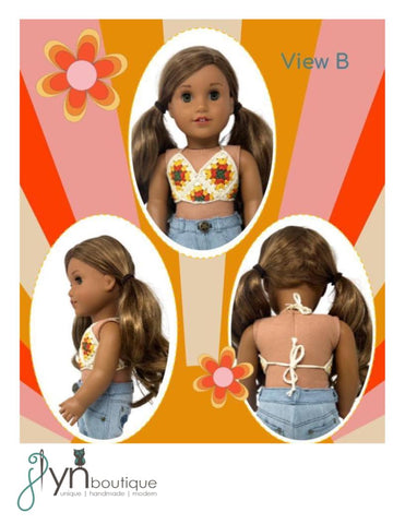 J Lyn Boutique Crochet Sunshine 'n Daisies Halter Top 18" Doll Clothes Crochet Pattern Pixie Faire