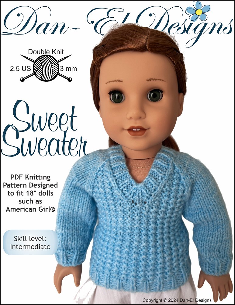 Dan-El Designs Knitting Sweet Sweater 18" Doll Clothes Knitting Pattern Pixie Faire