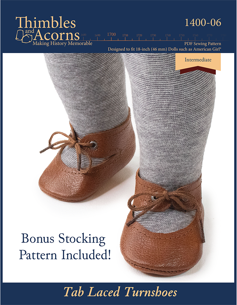 Thimbles and Acorns Shoes Tab Laced Turnshoes 18" Doll Shoe Pattern Pixie Faire