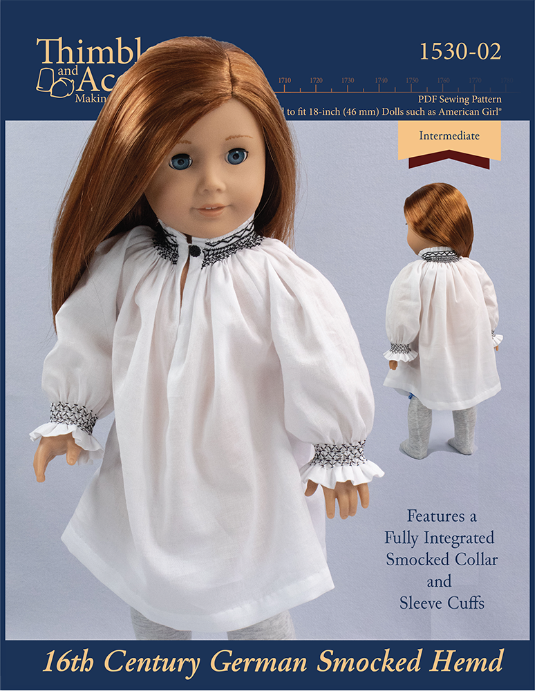 Thimbles and Acorns 18 Inch Historical 16th Century German Smocked Hemd 18" Doll Clothes Pattern Pixie Faire
