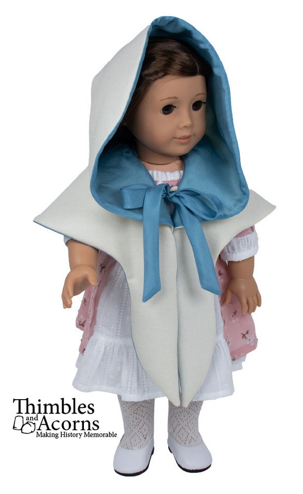 Thimbles and Acorns 18 Inch Historical Fan-Fold Hooded Mantle 18" Doll Clothes Pattern Pixie Faire