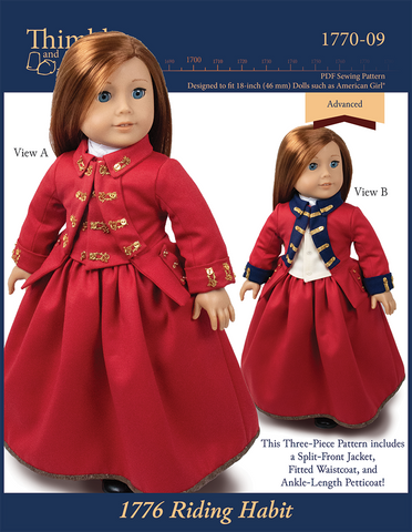 1776 Riding Habit 18" Dolls Clothes Pattern