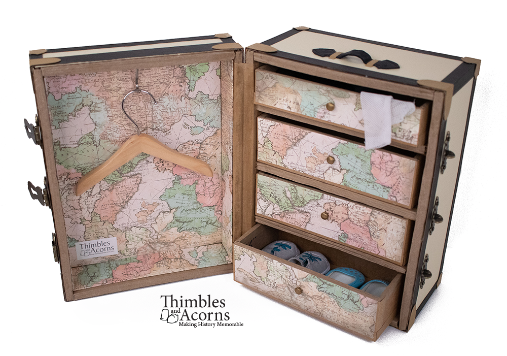 Thimbles and Acorns Edwardian Wardrobe Steamer Trunk For 18 Dolls