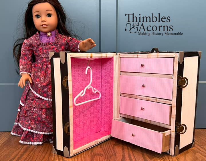 Thimbles and Acorns Edwardian Wardrobe Steamer Trunk For 18 Dolls