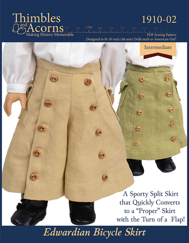 Thimbles and Acorns 18 Inch Historical Edwardian Bicycle Skirt 18" Doll Clothes Pattern Pixie Faire