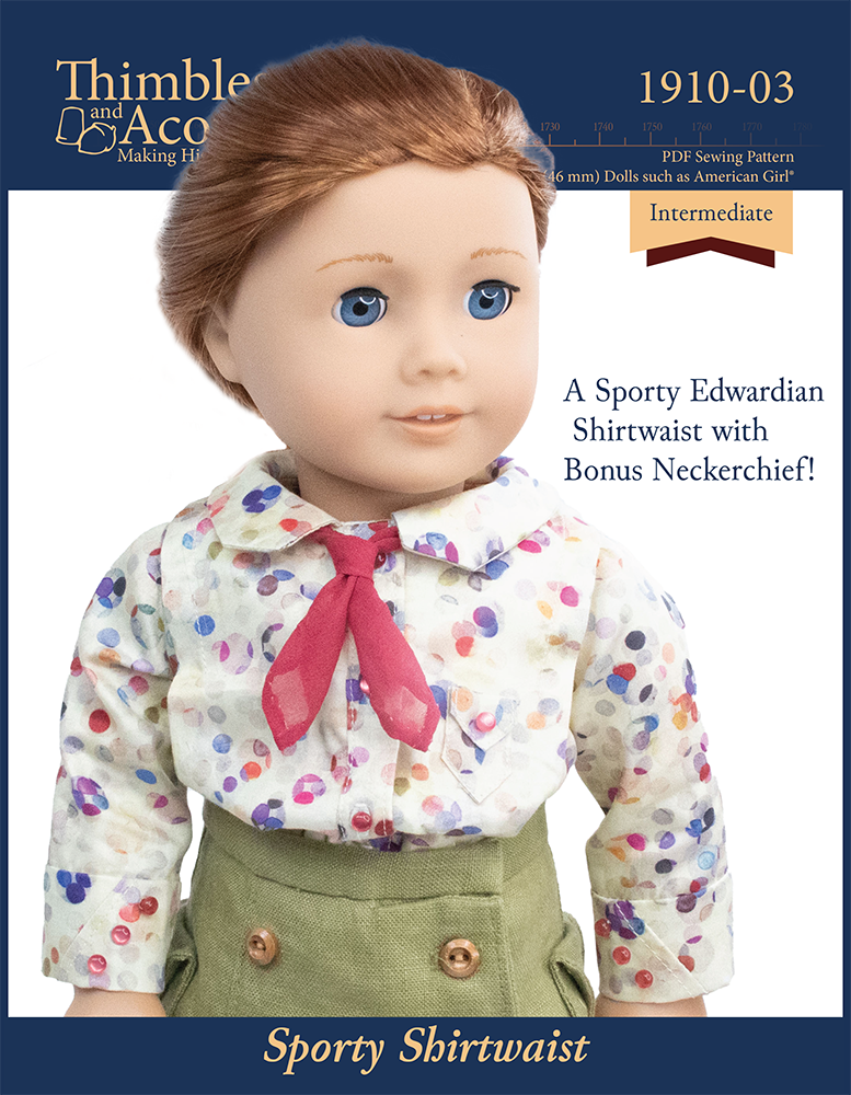 Thimbles and Acorns 18 Inch Historical Sporty Shirtwaist 18" Doll Clothes Pattern Pixie Faire