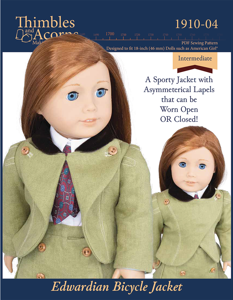 Thimbles and Acorns 18 Inch Historical Edwardian Bicycle Jacket 18" Doll Clothes Pattern Pixie Faire
