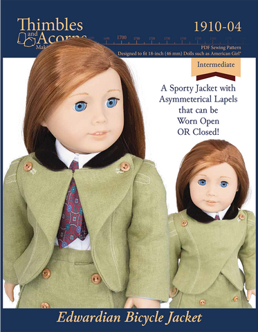 Thimbles and Acorns 18 Inch Historical Edwardian Bicycle Jacket 18" Doll Clothes Pattern Pixie Faire