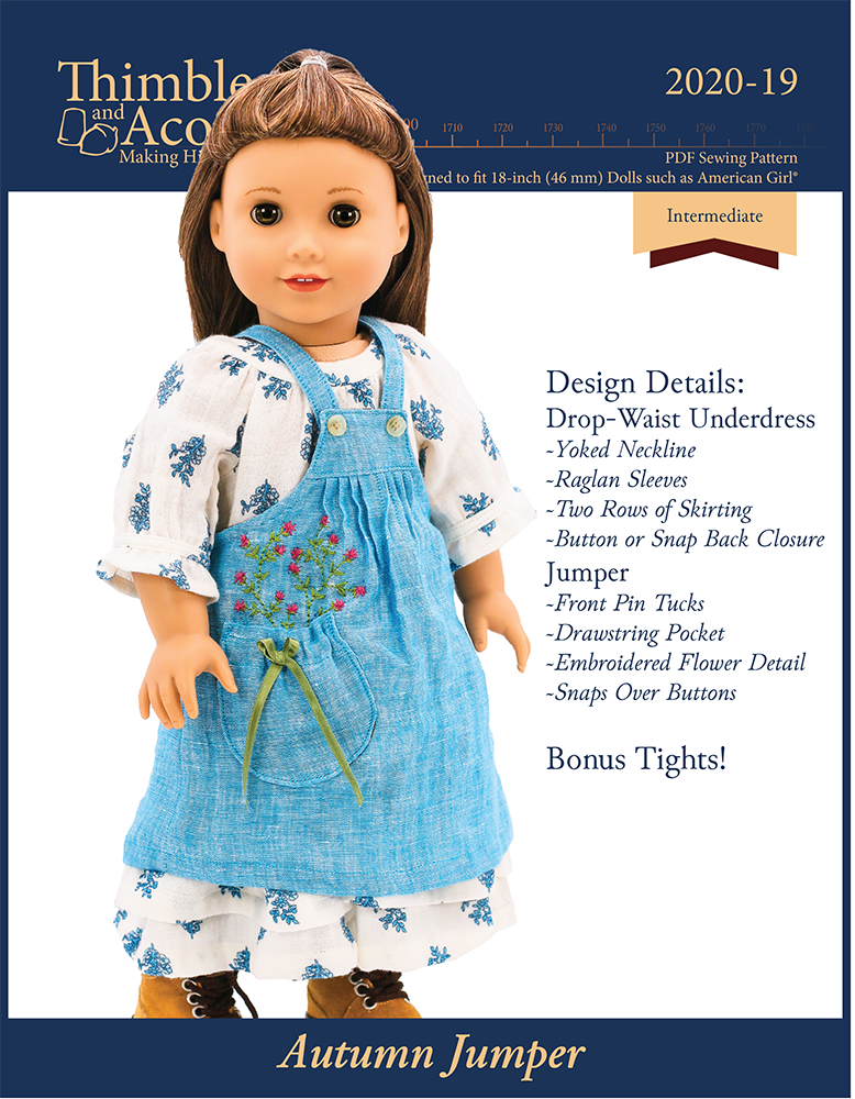 Thimbles and Acorns 18 Inch Historical Autumn Jumper 18" Doll Clothes Pattern Pixie Faire