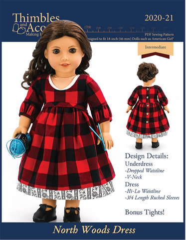 Thimbles and Acorns 18 Inch Modern North Woods Dress 18" Doll Clothes Pattern Pixie Faire