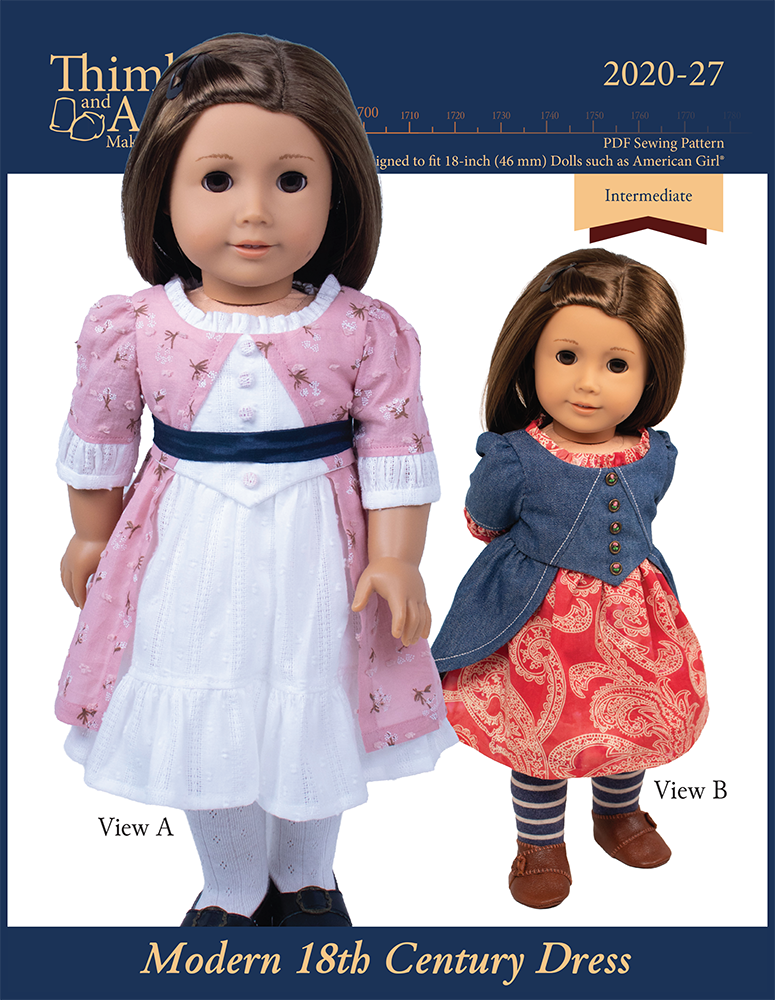 Thimbles and Acorns 18 Inch Modern Modern 18th Century Dress 18" Doll Clothes Pattern Pixie Faire