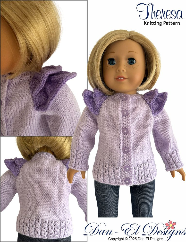 Dan-El Designs Knitting Theresa 18" Doll Clothes Knitting Pattern Pixie Faire