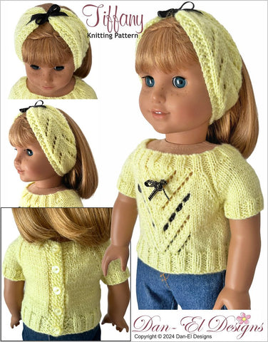 Dan-El Designs Knitting Tiffany Sweater and Headband 18" Doll Clothes Knitting Pattern Pixie Faire
