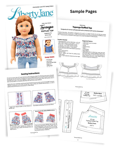 Liberty Jane 18 Inch Modern Topanga Ruffled Top 18" Doll Clothes Pattern Pixie Faire