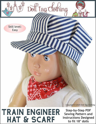 Doll Tag Clothing 18 Inch Modern Train Engineer Hat and Scarf 18 inch Doll Clothes Pattern Pixie Faire