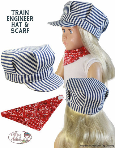 Doll Tag Clothing 18 Inch Modern Train Engineer Hat and Scarf 18 inch Doll Clothes Pattern Pixie Faire
