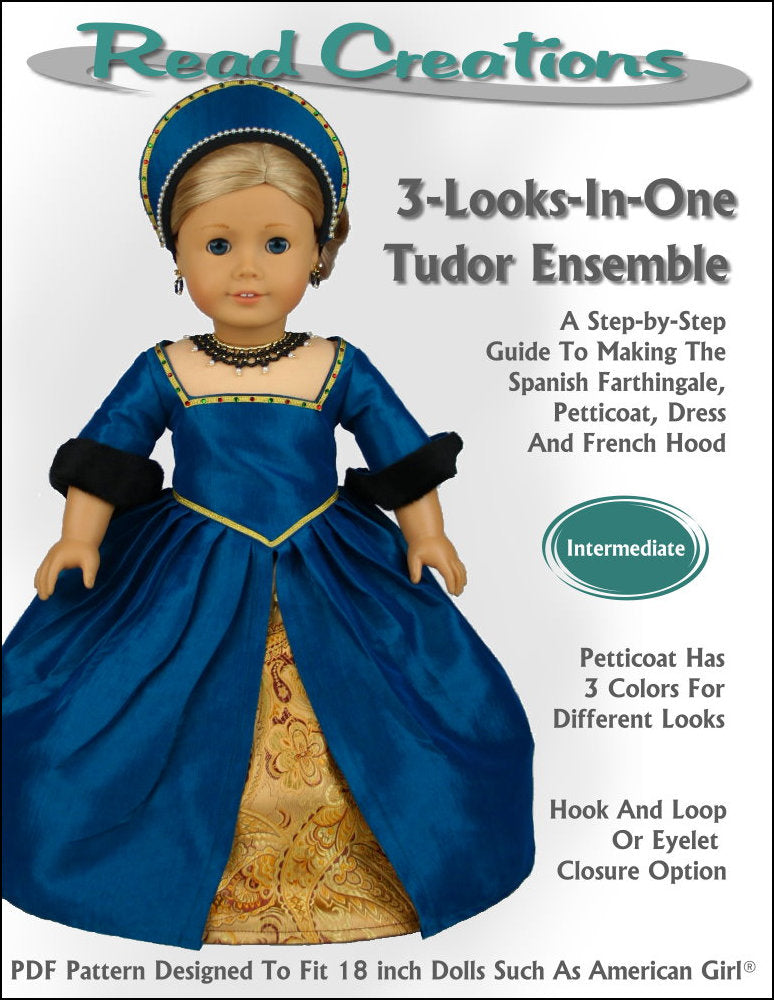 Read Creations 18 Inch Historical 3 Looks-In-One Tudor Ensemble 18" Doll Clothes Pattern Pixie Faire