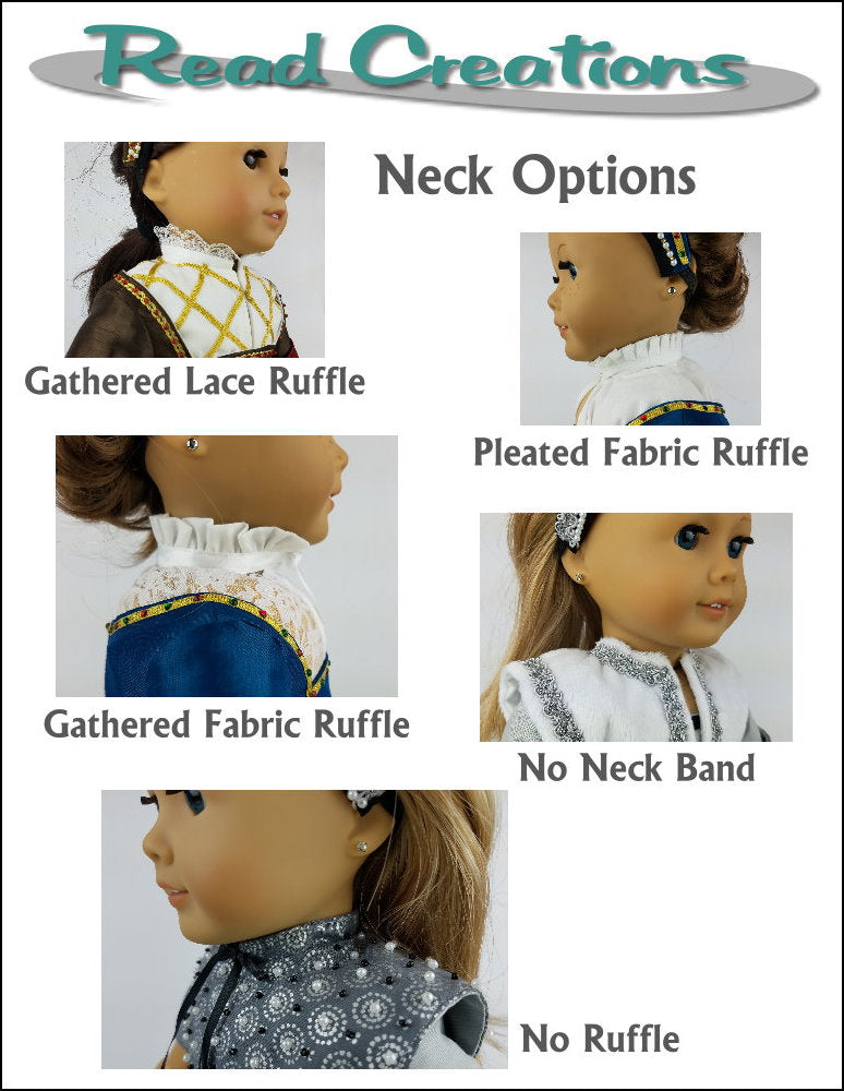 Read Creations 18 Inch Historical Reversible Tudor Partlet 18" Doll Clothes Pattern Pixie Faire