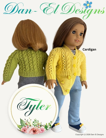 Dan-El Designs Knitting Tyler Cardigan 18" Doll Clothes Knitting Pattern Pixie Faire