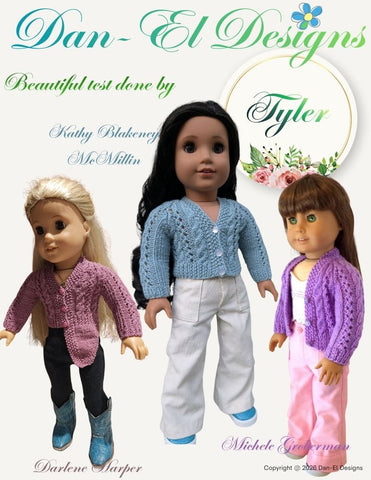 Dan-El Designs Knitting Tyler Cardigan 18" Doll Clothes Knitting Pattern Pixie Faire