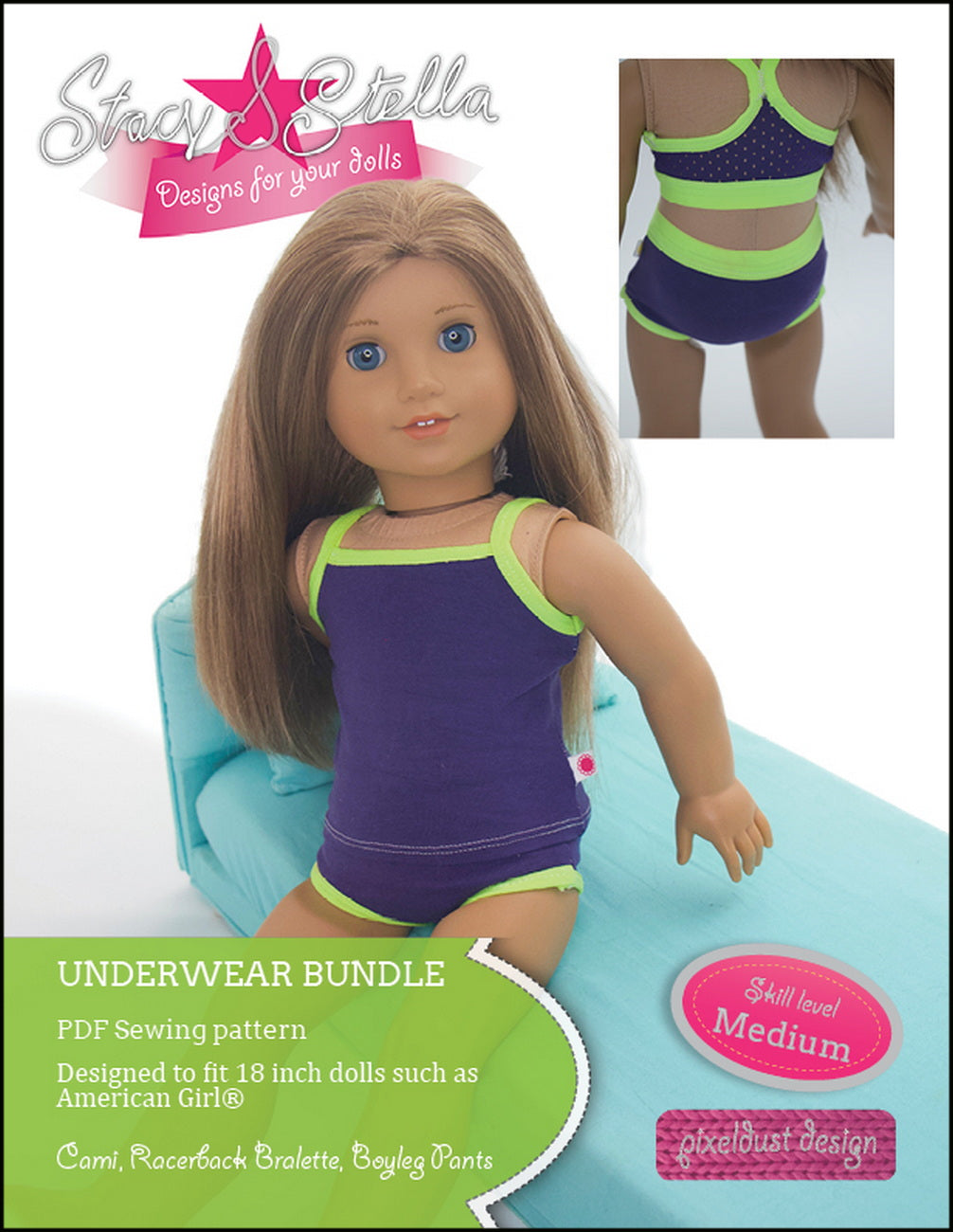 Stacy and Stella 18 Inch Modern Underwear Bundle 18" Doll Clothes Pattern Pixie Faire
