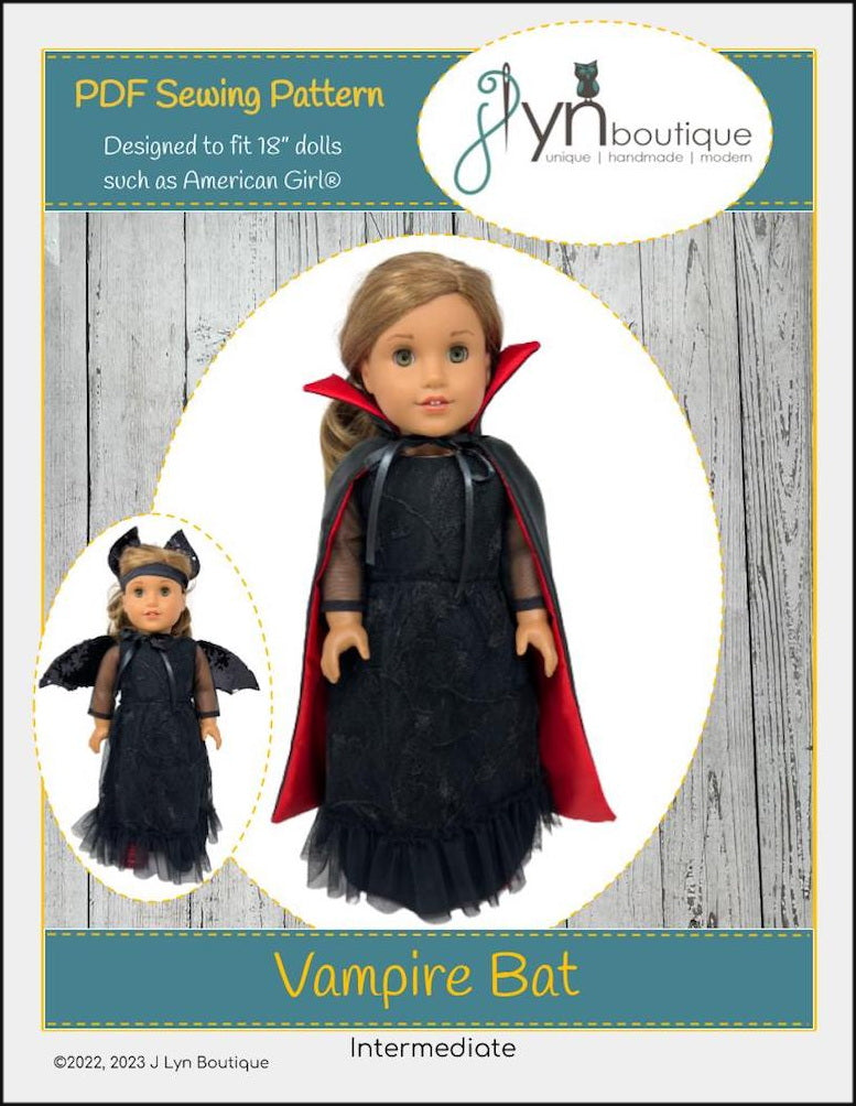 J Lyn Boutique 18 Inch Modern Vampire Bat 18" Doll Clothes Pattern Pixie Faire