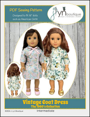 J Lyn Boutique 18 Inch Historical Vintage Coat Dress 18" Doll Clothes Pattern Pixie Faire