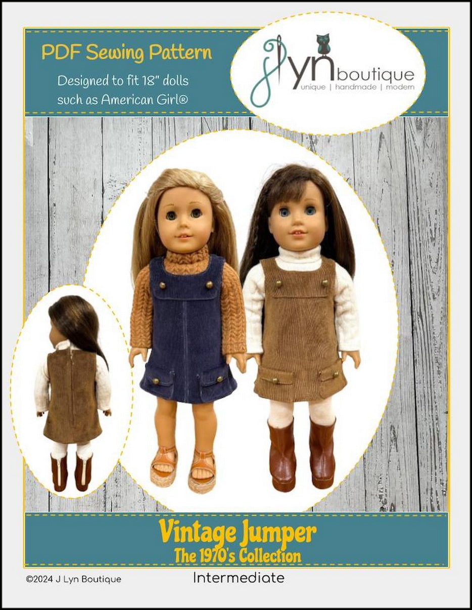 J Lyn Boutique 18 Inch Modern Vintage Jumper 18" Doll Clothes Pattern Pixie Faire