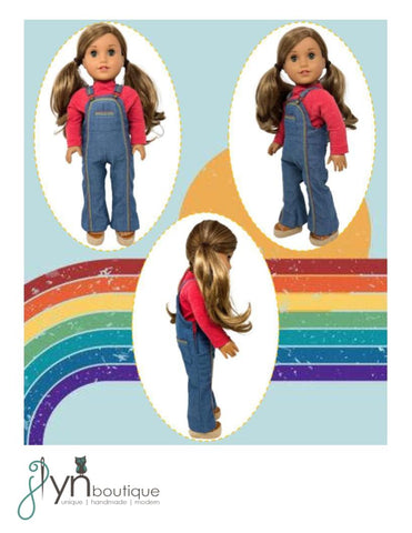 J Lyn Boutique 18 Inch Historical Vintage Rainbow Overalls 18" Doll Clothes Pattern Pixie Faire