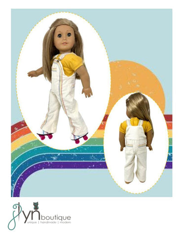 J Lyn Boutique 18 Inch Historical Vintage Rainbow Overalls 18" Doll Clothes Pattern Pixie Faire