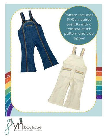 J Lyn Boutique 18 Inch Historical Vintage Rainbow Overalls 18" Doll Clothes Pattern Pixie Faire