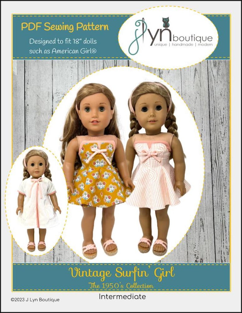 J Lyn Boutique 18 Inch Historical Vintage Surfin' Girl 18" Doll Clothes Pattern Pixie Faire