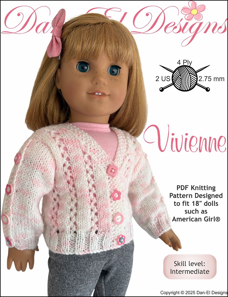 Dan-El Designs Knitting Vivienne 18" Doll Clothes Knitting Pattern Pixie Faire