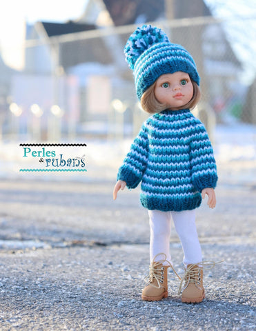 Perles & Rubans Knitting A Night in the Cabin Doll Clothes Knitting Pattern for 13" Paola Reina Dolls Pixie Faire