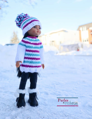 Perles & Rubans Knitting A Night in the Cabin Doll Clothes Knitting Pattern for 13" Paola Reina Dolls Pixie Faire