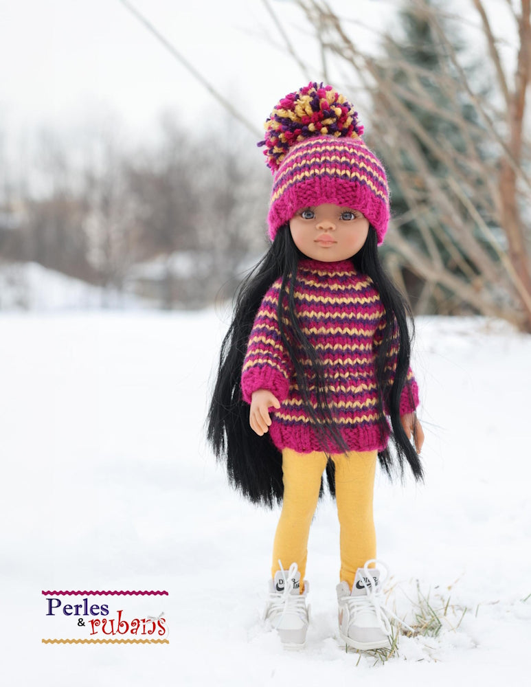 Perles & Rubans Knitting A Night in the Cabin Doll Clothes Knitting Pattern for 13" Paola Reina Dolls Pixie Faire