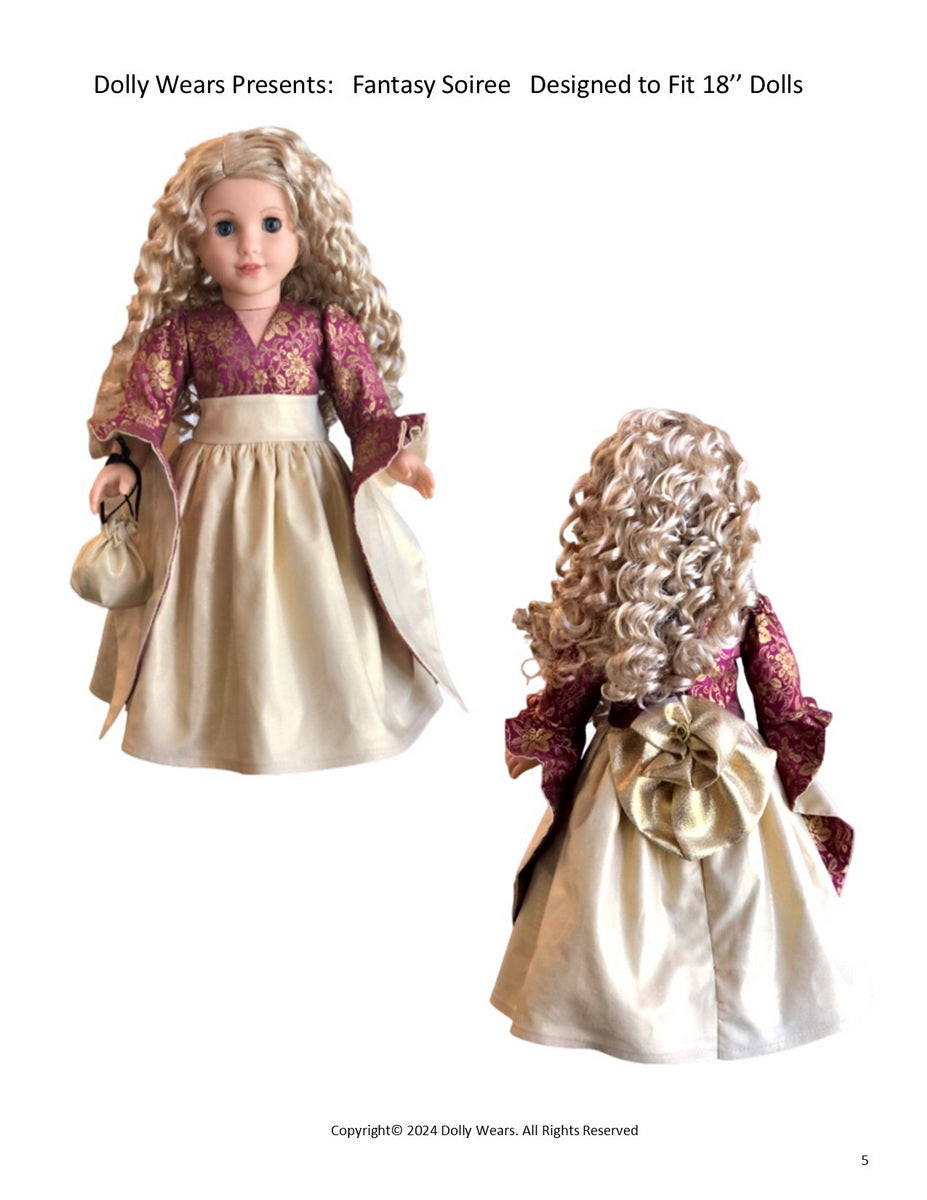 Dolly Wears 18 Inch Historical Fantasy Soiree 18" Doll Clothes Pattern Pixie Faire