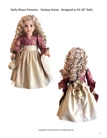 Dolly Wears 18 Inch Historical Fantasy Soiree 18" Doll Clothes Pattern Pixie Faire