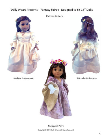 Dolly Wears 18 Inch Historical Fantasy Soiree 18" Doll Clothes Pattern Pixie Faire
