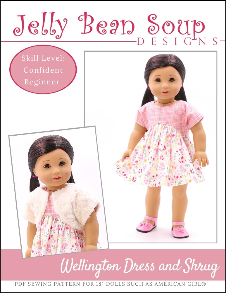PF House Brand WellieWishers Wellington Dress and Shrug 18" Doll Clothes Pattern Pixie Faire