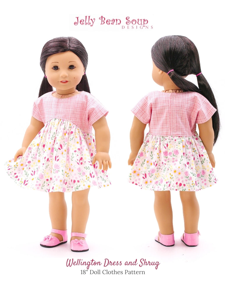 PF House Brand WellieWishers Wellington Dress and Shrug 18" Doll Clothes Pattern Pixie Faire
