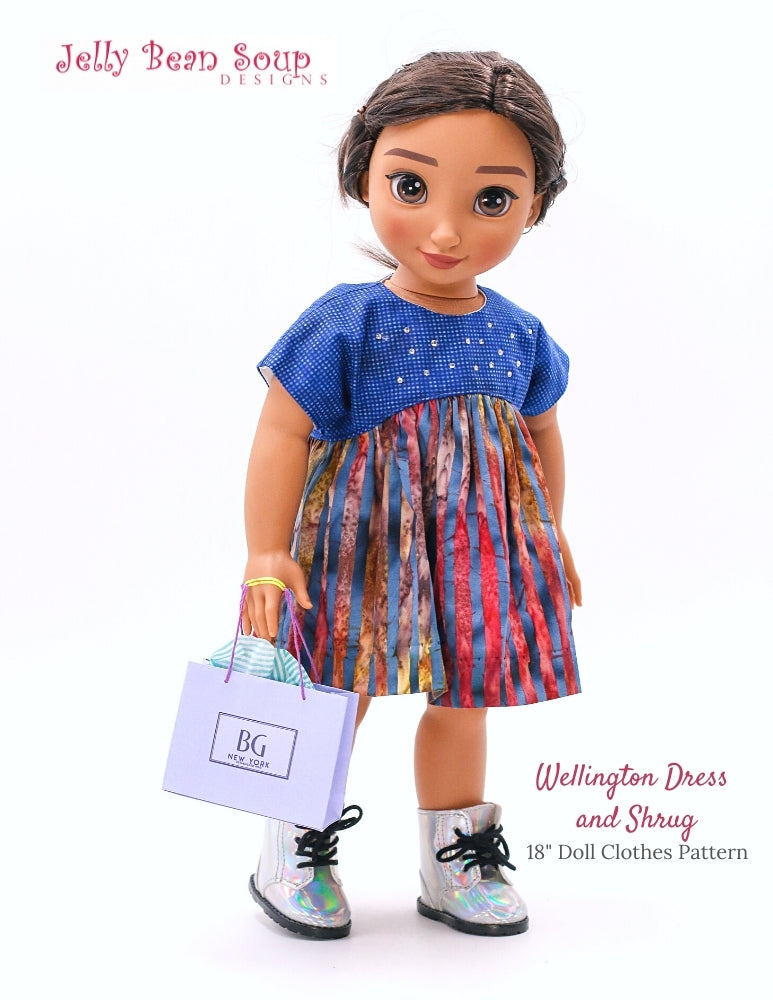 PF House Brand WellieWishers Wellington Dress and Shrug 18" Doll Clothes Pattern Pixie Faire