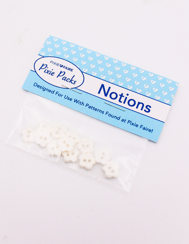 Pixie Faire Pixie Packs Pixie Packs Buttons - White Flower 3/8" Pixie Faire