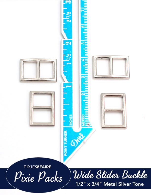 Pixie Faire Pixie Packs Pixie Packs Wide Rectangular Slider Buckle For 1/2" or 12mm Belt Metal Silver Tone Pixie Faire