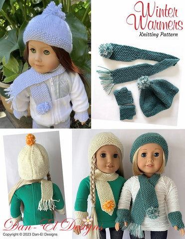 Dan-El Designs Knitting Winter Warmers 18 inch Doll Accessories Knitting Pattern Pixie Faire